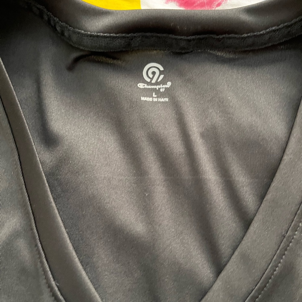 Black Champion Long Short-Sleeve Athletic T-Shirt. - Picture 2 of 3